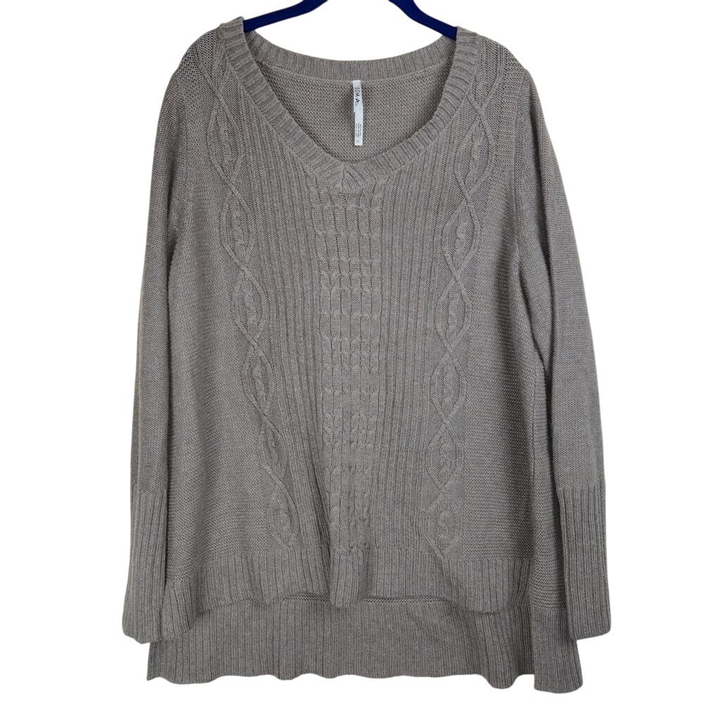Soma Womens Cable Knit Sweater Size XL Brown Soft Coxy Boho Cottage Lagenlook